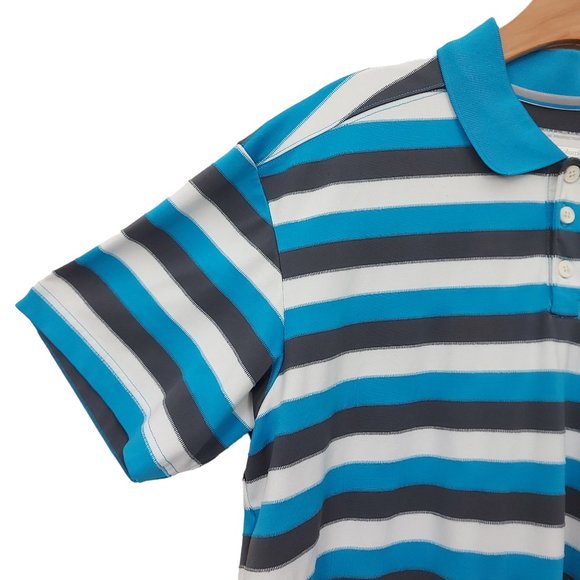 Columbia Polo Shirt Mens Large Blue Gray Stripes Sun Protection Performance Golf - Picture 5 of 10